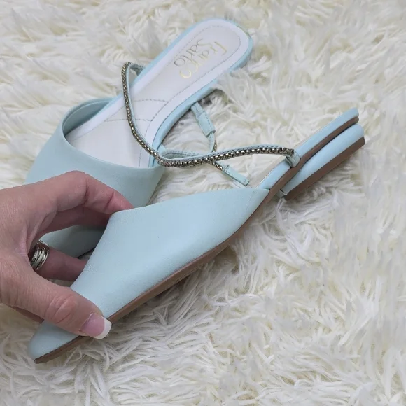 Franco Sarto Sky Blue Mules with Embellished Strap - Picture 2 of 10